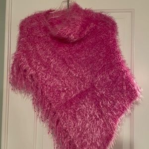 Vibrant fuzzy pink poncho